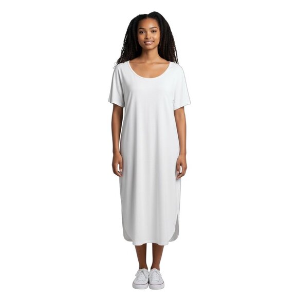 Double Zero Modal Midi Tee Shirt Dress Cream Size L Minimalist Quiet Luxury Soft - Picture 1 of 11